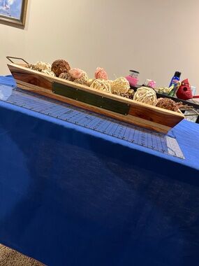 Wood Tray Centerpiece with Decorative Rattan Balls - Mary & Martha